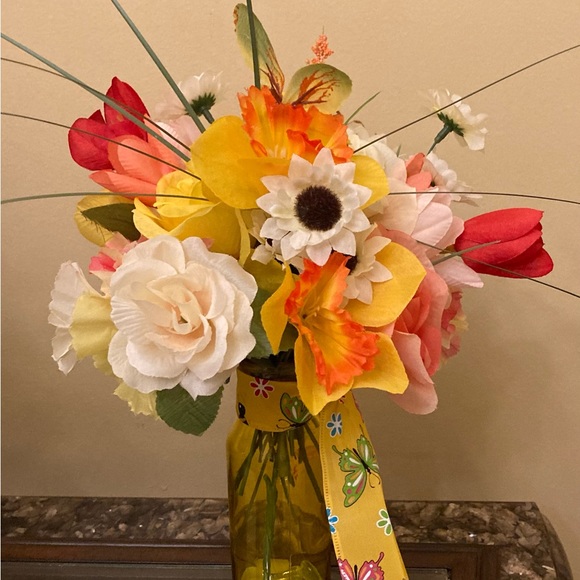 Spring Flower Arrangement. Yellow and Orange with cute Butterfly Accents - Picture 6 of 10